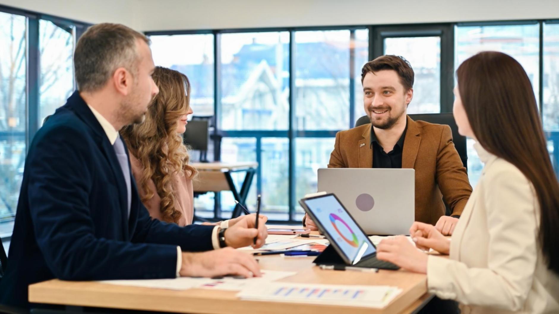 Financial data visualization on screen showing profitability metrics and trend analysis